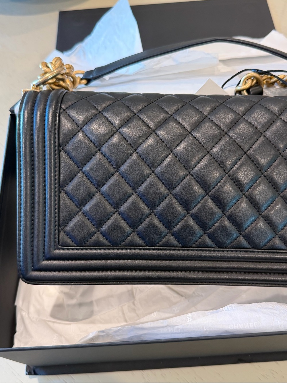 CHANEL Black Quilted Boy Crossbody with Gold Hardware Medium Size 100% authentic - Picture 8 of 14